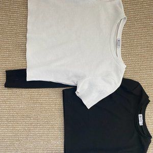 White Waffle Tee & Black Ribbed Long Sleeve